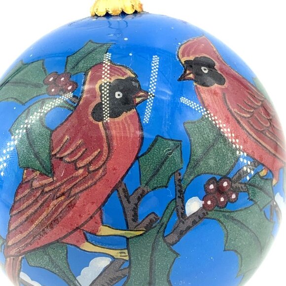 Li Bien Ornament Cardinal Reverse Painted 2000 Glass 3.5" - Picture 2 of 7